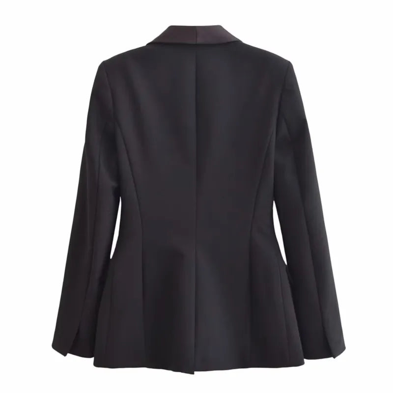 TRAF Blazer Formel Femmes Automne Décontracté Soie Texture Bouton Unique Poche Décoration Manteau Femme Chic Vêtements D'extérieur Femme Blazer