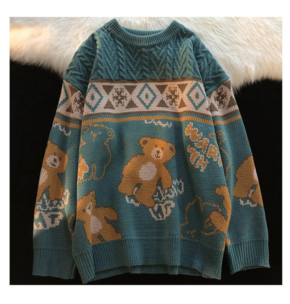 new warm pullovers round neck sweater women street stitching Christmas tree jacquard sweater ins couple loose in winter 2022