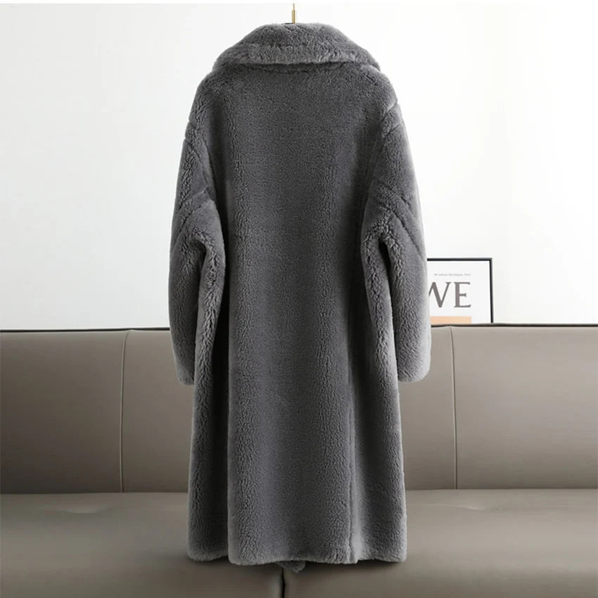 Manteau long en cachemire pour femme, tissu tissé en laine, épais et chaud, vêtements d'extérieur surdimensionnés, mode streetwear, veste d'hiver en peluche