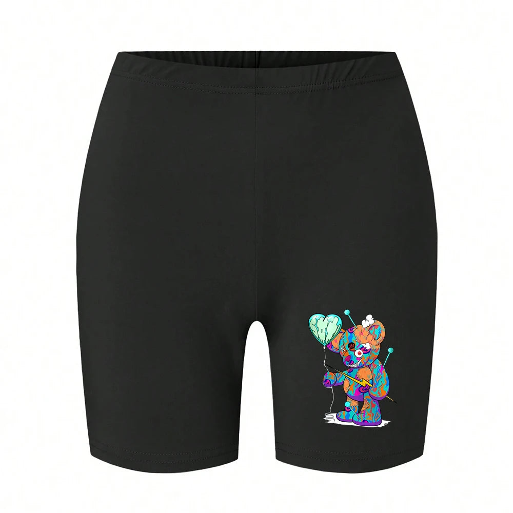 Fashion Women Leggings Short Teddy Bear Appears Funny Graphic Printing Sports Shorts  High Elastic Soft Thin Female Streetwear