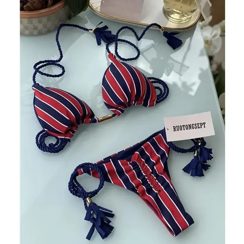 Maillot de bain  pour femme, bikini imprimé corde