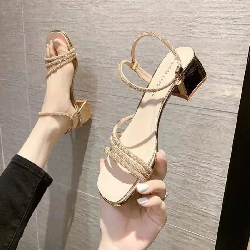 Women's Sandals 2024Summer New Elegant Dress High Heels Outdoor Fashion Rhinestone Open Toe Casual  Large Women's Shoes