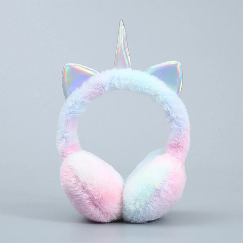 Winter Warmer Children Kids Colorful Unicorn Soft Plush Fluffy Earflap Earmuffs Lovely Cat Ears Caps  Headband Tie-dye Fur Hat