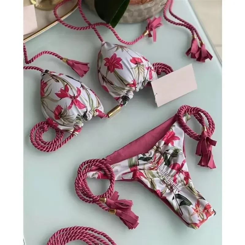 Maillot de bain  pour femme, bikini imprimé corde