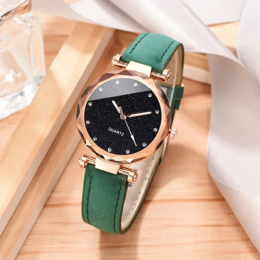 Ensemble de montres de luxe pour femmes, 2 pièces, bracelet en cuir PU, montre-bracelet à quartz pour dames, strass, bracelet en alliage or rose pour dames, cadeau