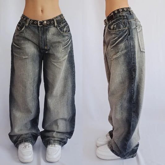 Streetwear Fashion New Pure Black Washed Baggy Jeans Men And Women Y2K Harajuku Casual Gothic High Waist Wide Leg Trousers