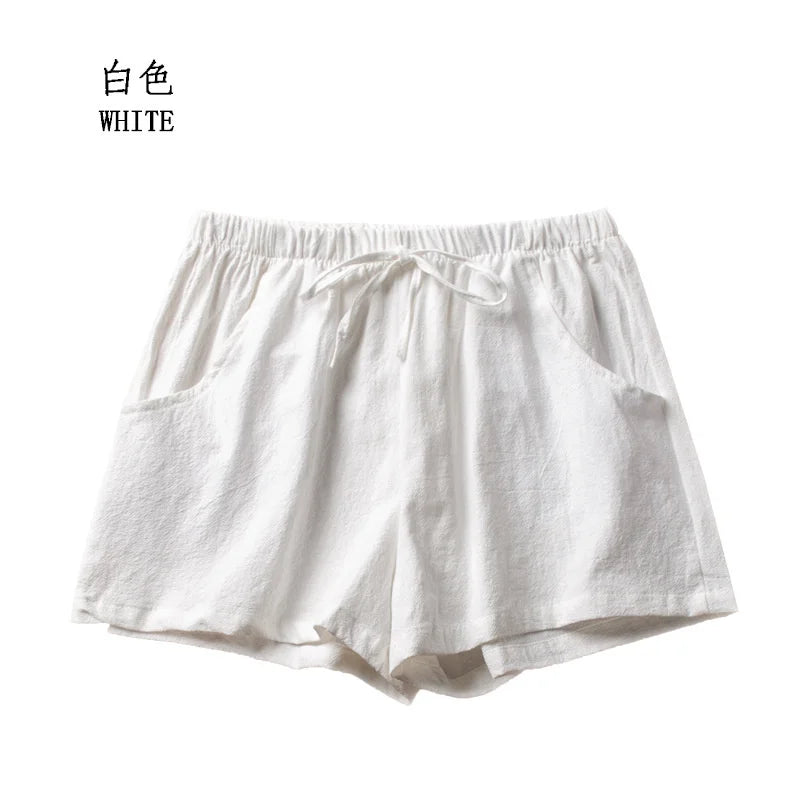 Short en coton et lin pour femme, short de sport, taille haute, uni, noir, mode, décontracté, basique