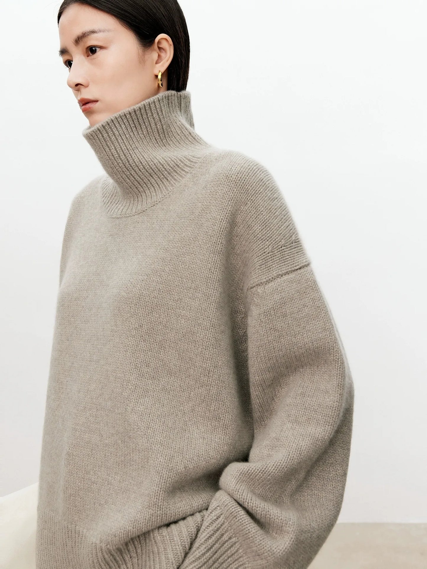 Turtleneck pure cashmere sweater female loose and thick languid lazy wind pullover sweater knitting base WOOL sweater