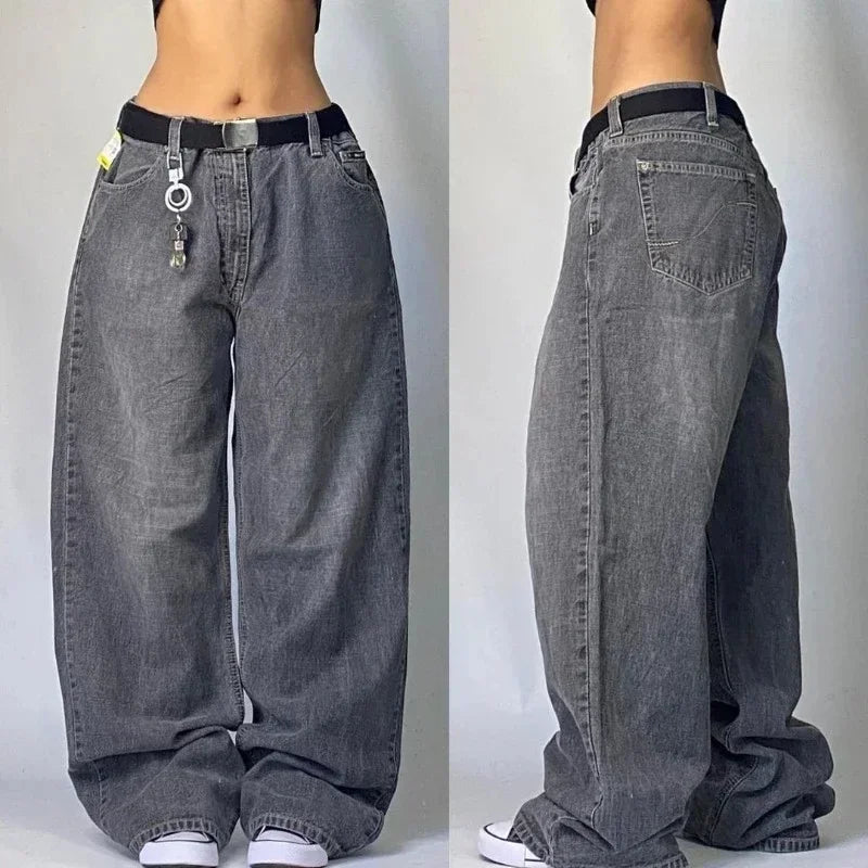 Pantalon large style hip-hop américain Y2k style gothique avec fermeture éclair et tête de mort brodée pour homme, style Harajuku, vintage, taille haute, décontracté, unisexe