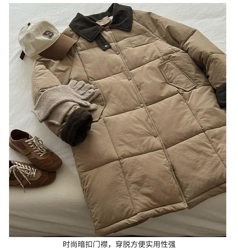 Spliced mid-length down-padded jacket for women 2024 new winter fashion design thickened cotton-padded jacket