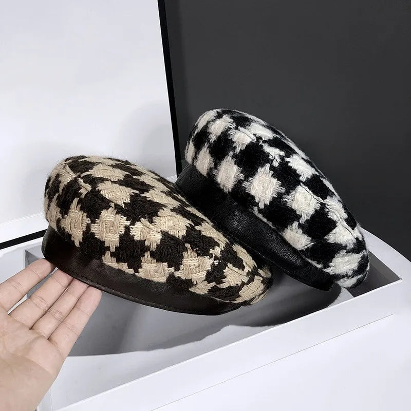 Japanese women's new style sweet classic  plaid beret