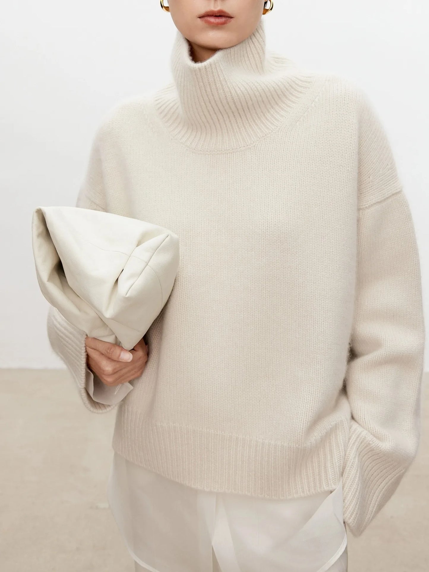 Turtleneck pure cashmere sweater female loose and thick languid lazy wind pullover sweater knitting base WOOL sweater