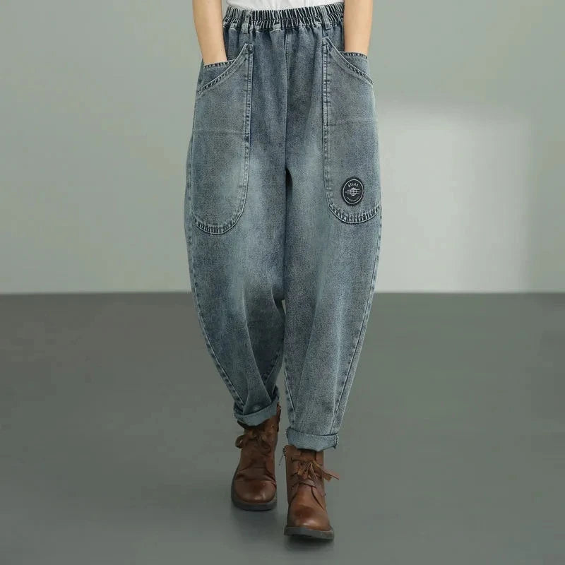 Jean ample longueur cheville Harem taille haute élastique décontracté vintage coréen pantalon en denim ample pour femme streetwear Vaquero