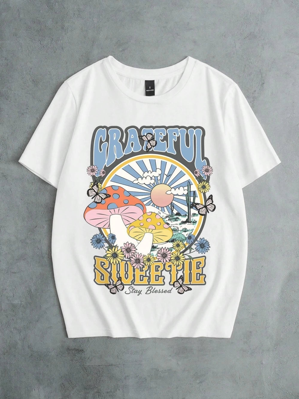 Grateful Sweetie Stay Blessed Printing Women T-Shirt Loose Casual Tshirt Street Hip Hop Clothes Cotton Oversized Short Sleeve