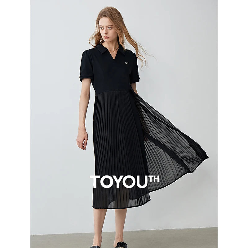 TOYOUTH Women Pleated Skirt 2024 Summer New Patchwork Dress