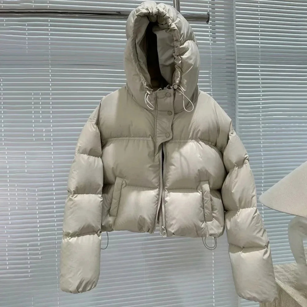 Nouvelle Mode Femmes Blanc Canard Vers Le Bas Veste avec Capuche Automne Hiver Chaud Surdimensionné Décontracté Court Épais Vêtements D'extérieur Femme Manteau