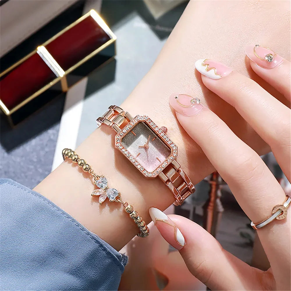 Luxury Ladies Brand Watches Fashion Dresses Square Crystal Minimalist Design Women Quartz Watch Stainless Steel Skeleton Clock