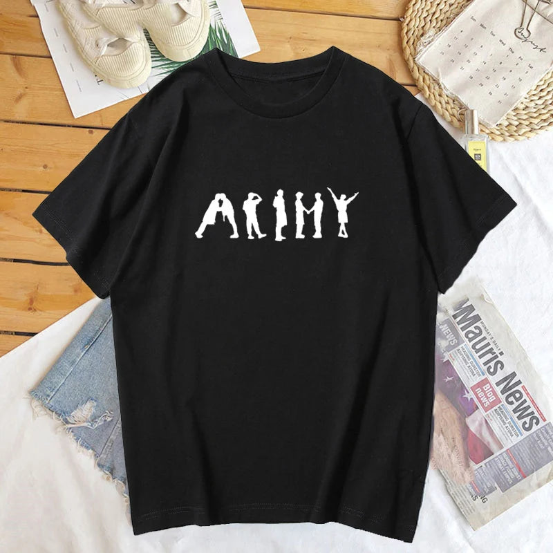 Women K Pop Funny Print T shirt Girl Summer O Neck Casual Black White Tops Tee Female Y2K Harajuku 90s Clothes