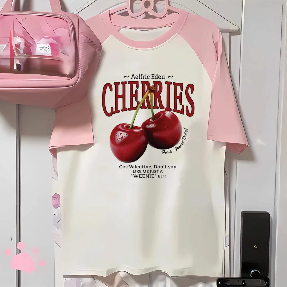 Cherry t-shirts women streetwear youthful t shirt girl designer graphic Japanese clothes