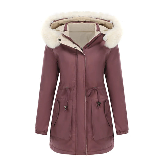 Veste  pour femme, veste en coton chaud double face, casquette amovible, manches longues, fermeture éclair, veste en coton épais, col en fourrure, Parkas