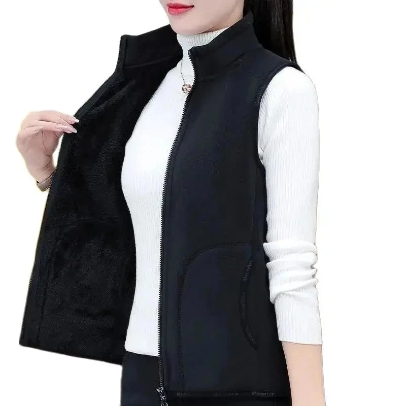 Automne Hiver Femmes Double Face Gilet Manteau Nouvelle Sans Manches Veste Courte Femmes Chaud Manteau De Base Femme Gilet Hauts Vêtements