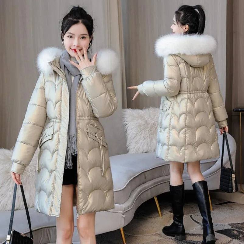 Nouvelle Veste D'hiver Parkas Femmes Manteau Col De Fourrure À Capuche Pardessus Femme Veste Épaisse Chaude Coton Rembourré Puffer Parka Vêtements D'extérieur