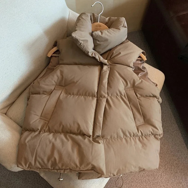 Gilet court chaud d'hiver pour femme, manteau d'automne avec poches, veste décontractée sans manches, gilet solide pour femme