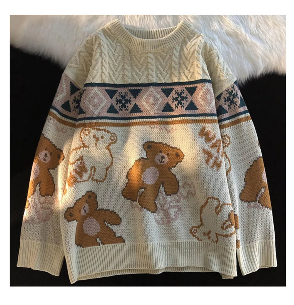 new warm pullovers round neck sweater women street stitching Christmas tree jacquard sweater ins couple loose in winter 2022