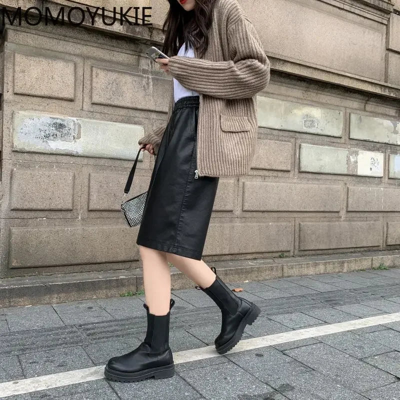 S-3XL PU Leather Shorts Women's Autumn Winter New 2021 high waist elastic Loose Five Points Leather Trouser clothes Shorts