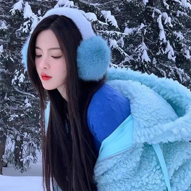 Blue Furs Faux Mink Earmuffs Women's Winter Plush Ear Warm Cycling Skiing Cold Earmuffs Earbags Sweet Girl All-match Commuting