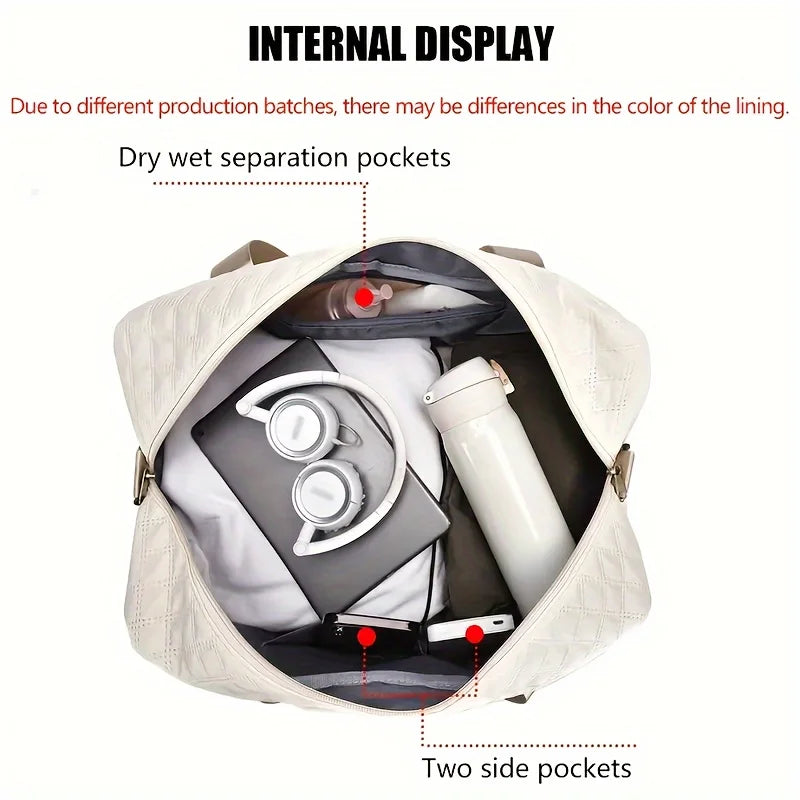 Luxury Duffel Bag, Large Capacity Handbag Shoulder & Crossbody Tote Bag With Dry Wet Separation Dual Side Pockets For Travel Gym