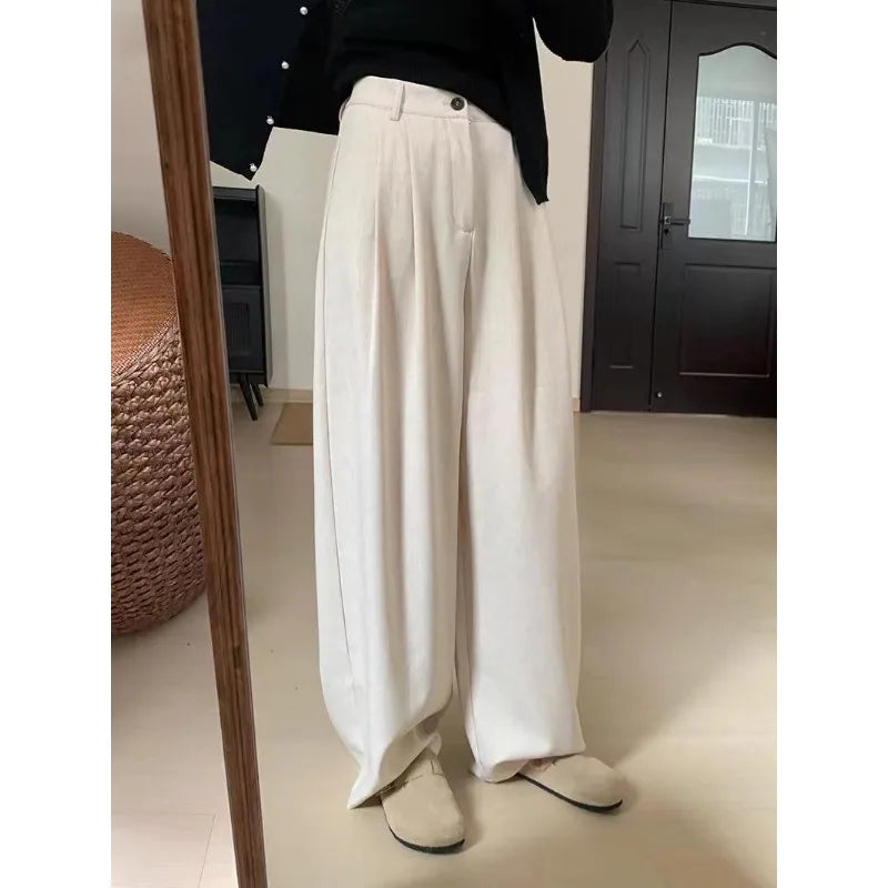 Deeptown Baggy Elegant Suit Pants Women Korean Fashion Classical Office Ladies Casual Trousers Wide Leg Basic Straight  Pantalon