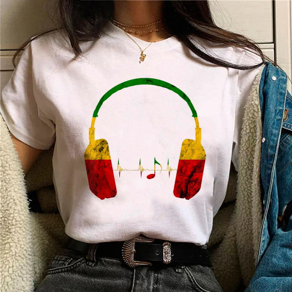 Reggae Rasta t-shirts women harajuku Tee girl anime clothing