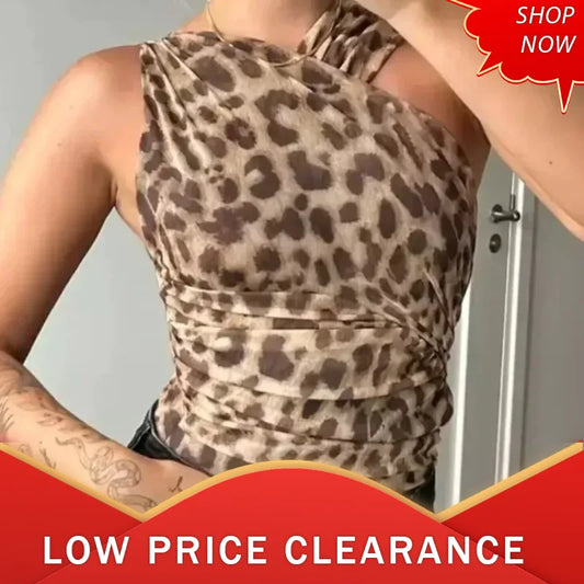 Sexy Leopard Print Backless Slim Jumpsuits Women Chic Sleeveless Irregular Bodysuits 2024 Summer Fashion Ladies Street Beachwear