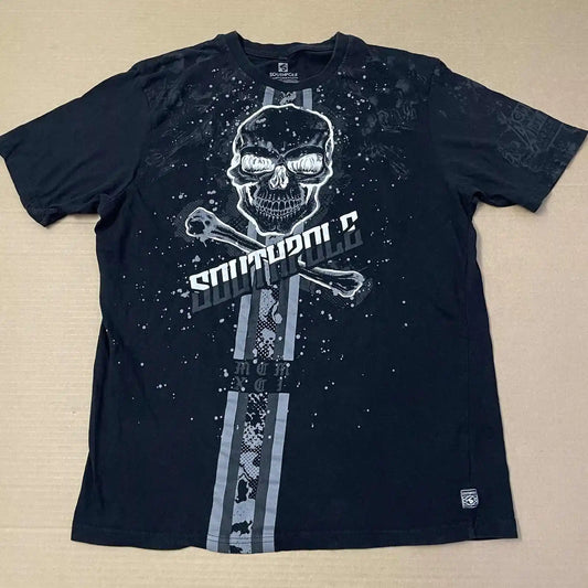 T-shirt vintage du pôle Sud des années 2000 avec logo tête de mort noire, style grunge skate Y2K, pour homme, style hip-hop gothique, mode de rue, grande taille