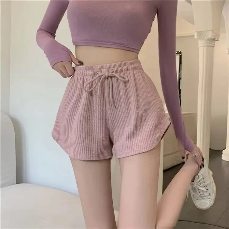 High Elastic Women Shorts Summer Drawstring Shorts Wide Leg Short Fitness Running Shorts Loose Casual Plus Size Sports Pants