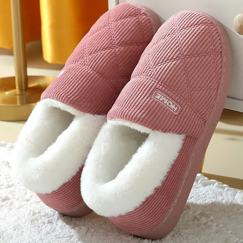 Eyriphy Women Plush Lining Slippers Corduroy Indoor Bedroom Slides Memory Foam Fluffy Fuzzy Warm Slippers Female Casual Shoes