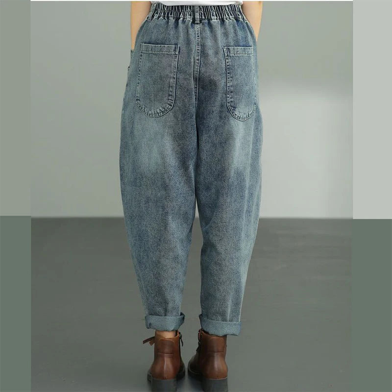 Jean ample longueur cheville Harem taille haute élastique décontracté vintage coréen pantalon en denim ample pour femme streetwear Vaquero