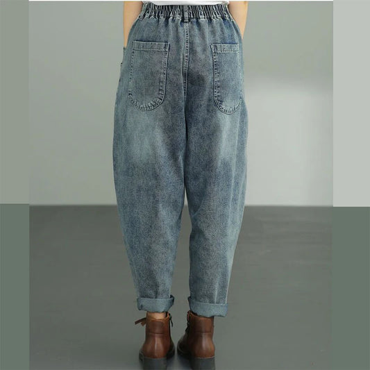 Jean ample longueur cheville Harem taille haute élastique décontracté vintage coréen pantalon en denim ample pour femme streetwear Vaquero