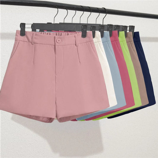 Solid Casual Elegant Trendy OL Office Lady Short Women's Pants Korean Sweet Fashion Elastic Waist Basic All-match Loose Shorts