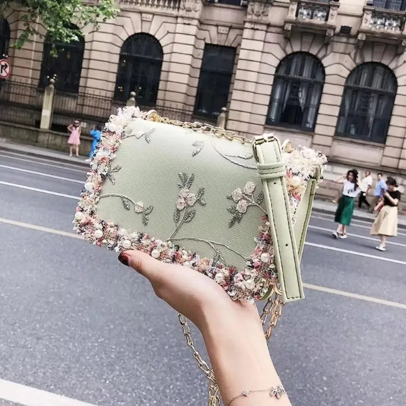 New Fashion Women Floral Printed Mini Chain Bag Shoulder Bag Tote Purse Handbag