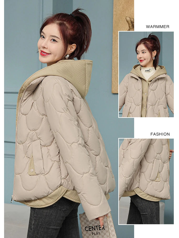 Fitshinling Fashion Nouveau Manteau Parkas Chaud Vêtements D'extérieur Femmes Vêtements Faux Deux Pièces Coton Rembourré Veste D'hiver Matelassée Femme