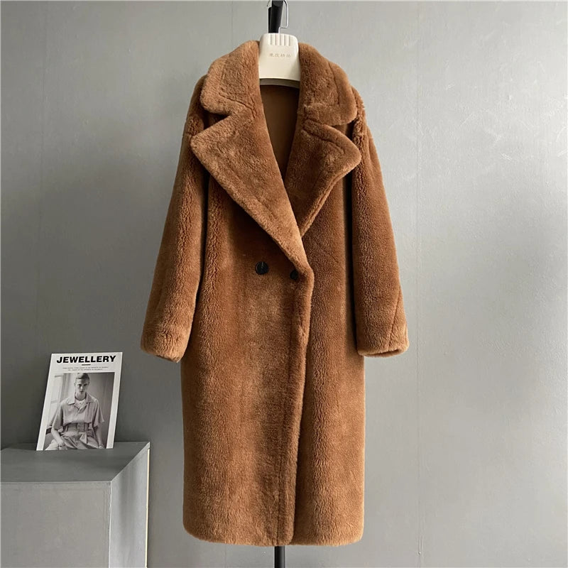 Manteau long en cachemire pour femme, tissu tissé en laine, épais et chaud, vêtements d'extérieur surdimensionnés, mode streetwear, veste d'hiver en peluche