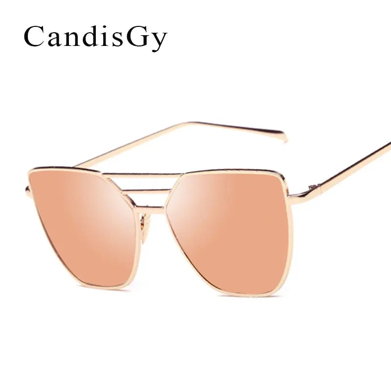 Flat Top Rose Gold Pink Sunlgasses Brand Designer 2023 Women Men mirror fashion Cool Oculos De Sol feminino