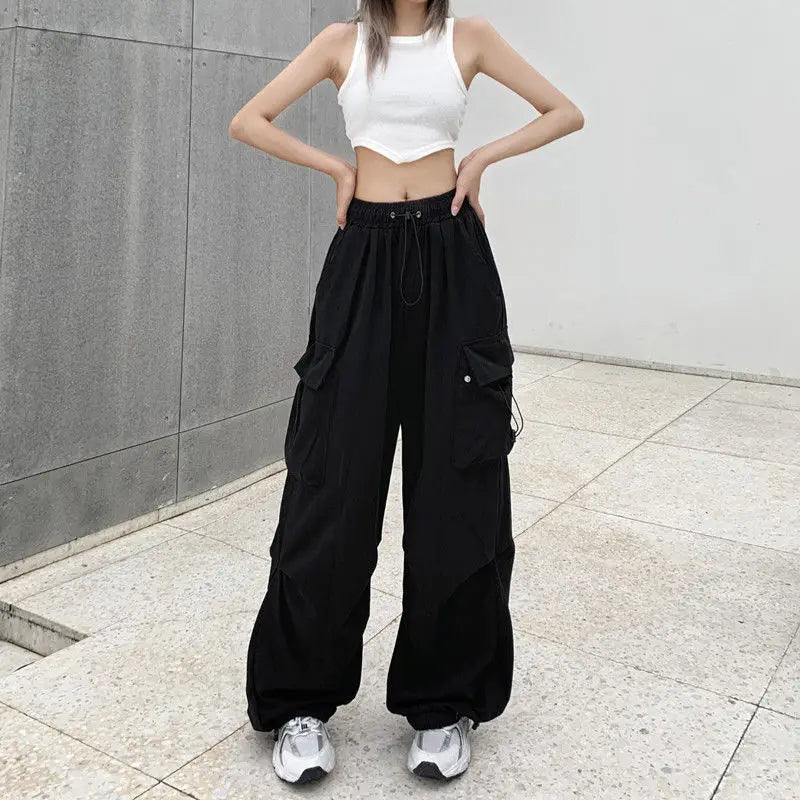 Retro work casual pants for women's summer versatile straight tube drape leggings loose wide leg pants