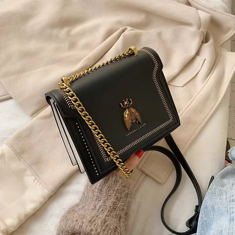 Sam Luxury Brand Women Handbag 2024 New Retro Bee Female Shoulder Bag Simple High Quality Leather Designer Crossbody Bags