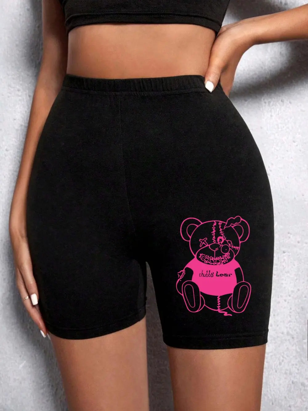 Fashion Women Leggings Short Teddy Bear Appears Funny Graphic Printing Sports Shorts  High Elastic Soft Thin Female Streetwear