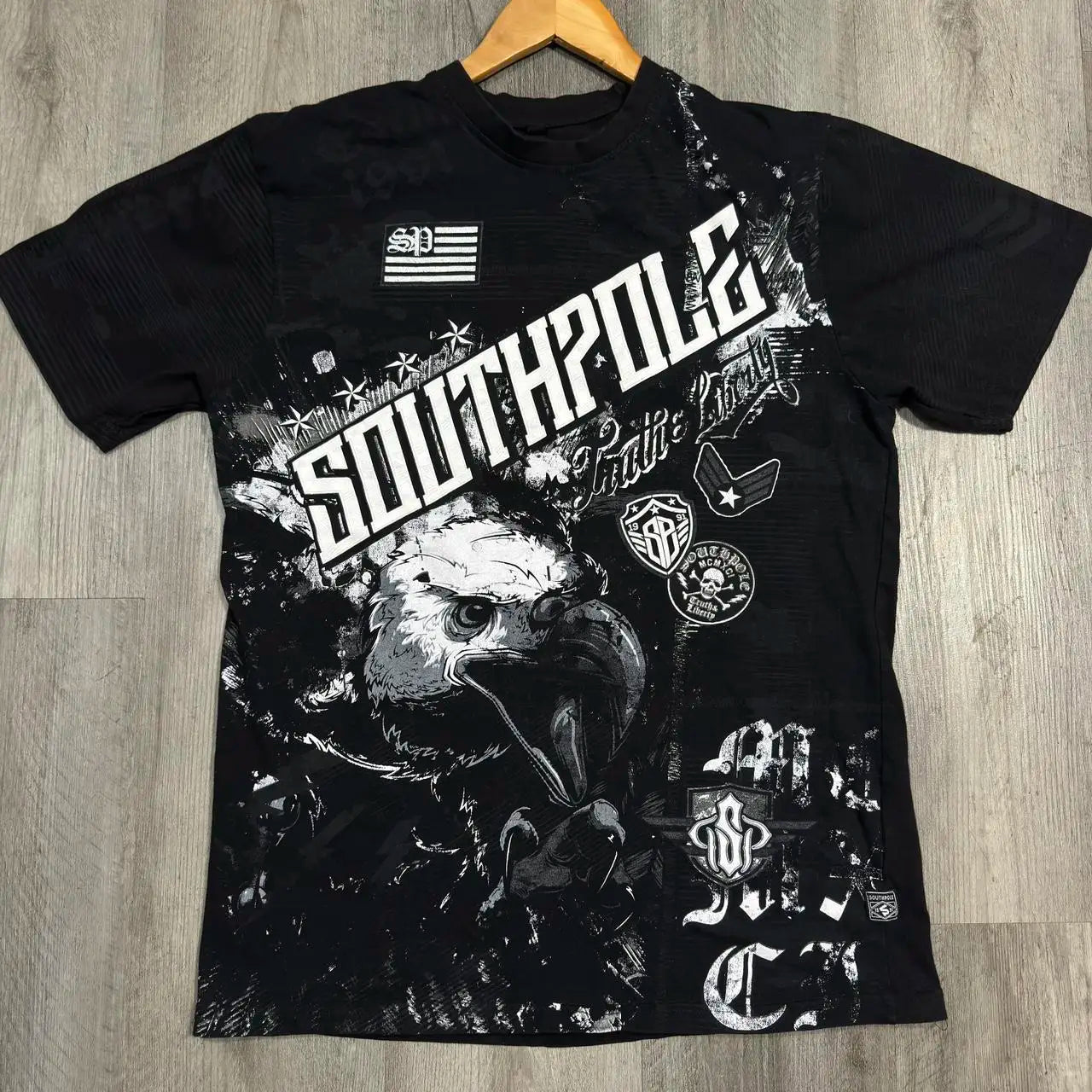 T-shirt vintage du pôle Sud des années 2000 avec logo tête de mort noire, style grunge skate Y2K, pour homme, style hip-hop gothique, mode de rue, grande taille