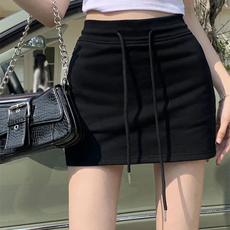 High Waist Drawstring Summer Slim Bag Hip Skirt Women's Casual Skirt Hotsweet A line Skirt