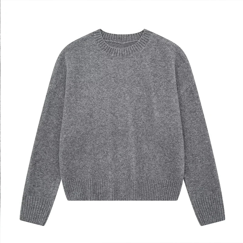 Pull à manches longues et col rond pour femme, tricot simple et chaud, doux et chic, pour l'hiver